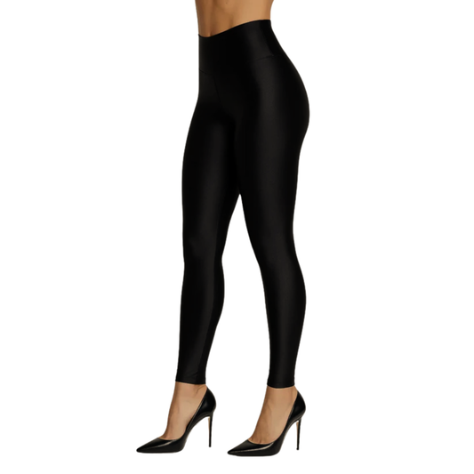 Black satin high waist leggings