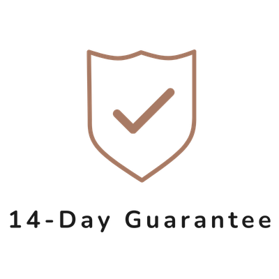 14-day money back guarantee shield icon - risk-free activewear purchase