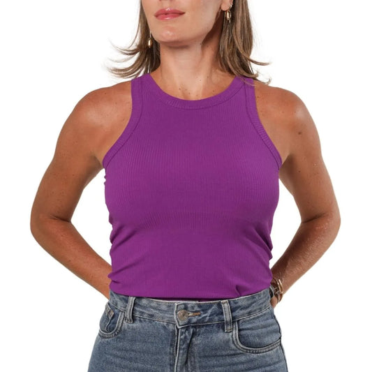 High-Neck Ribbed - Fuchsia | Glossy