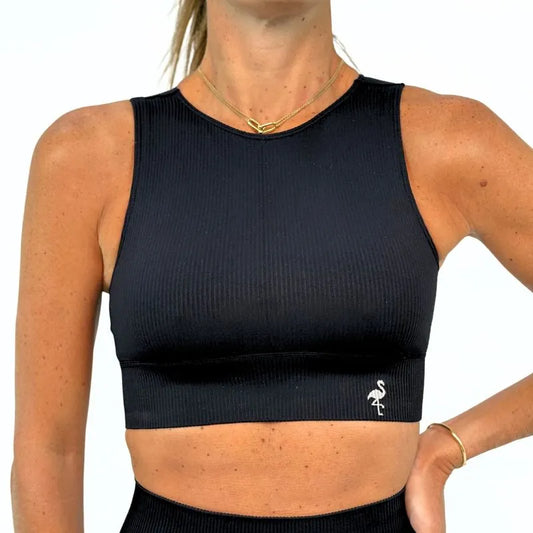 Seamless Athleisure Top in Black | Glossy