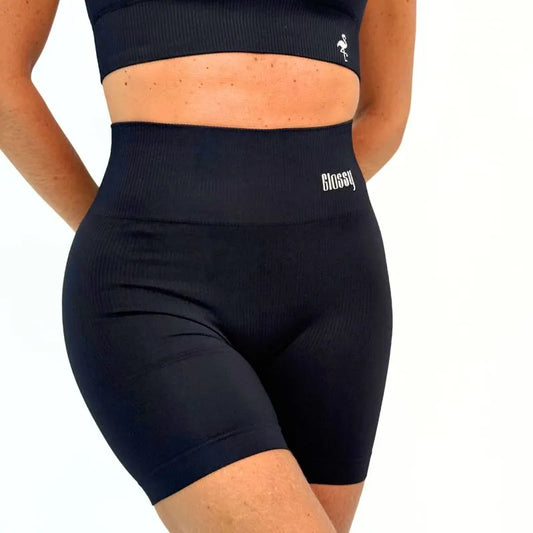 Seamless Athleisure Shorts in Black | Glossy