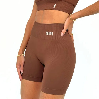 Seamless Athleisure Shorts in Café | Glossy