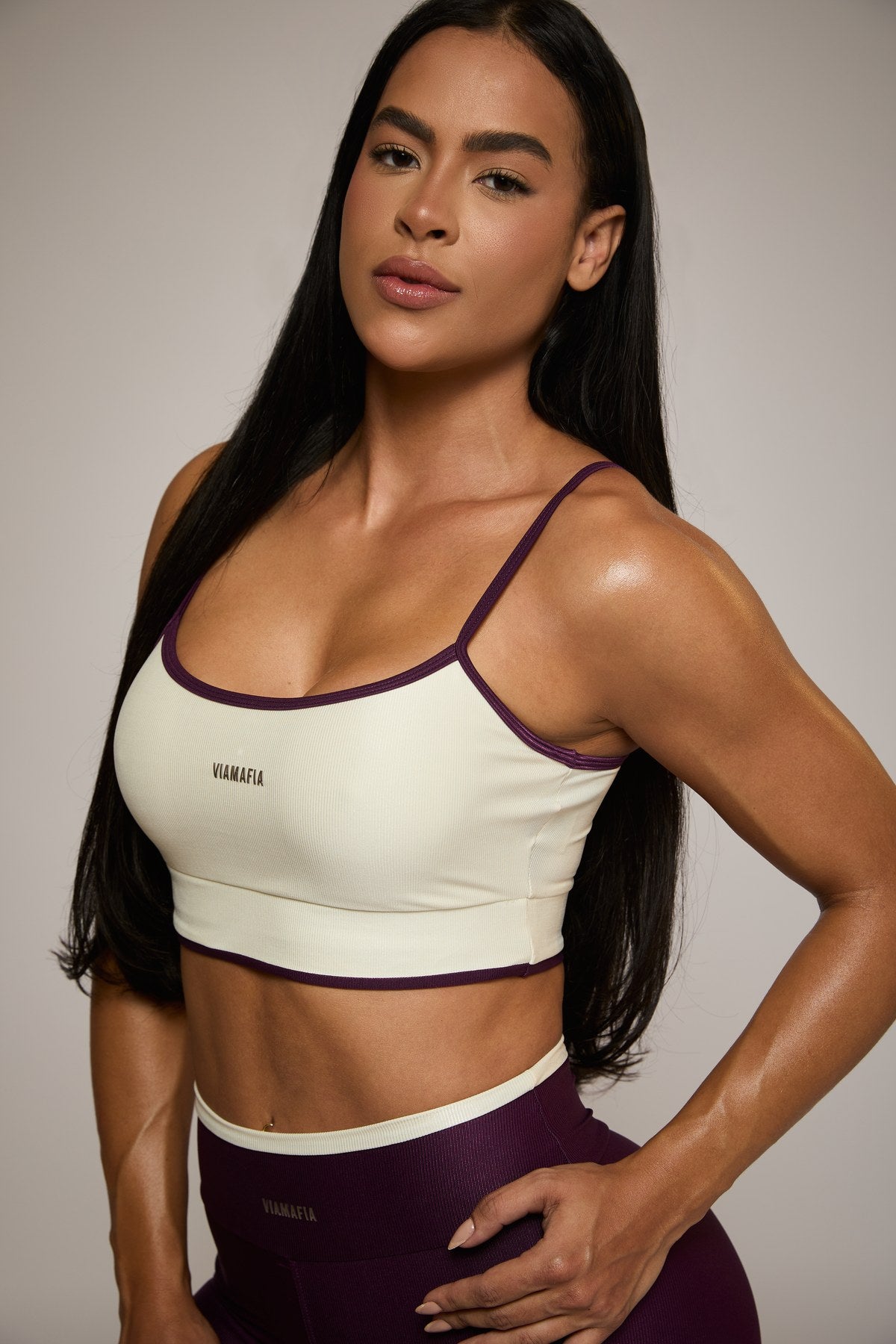 Via Mafia Joy Set — Cream & Wine two-tone bra & leggings