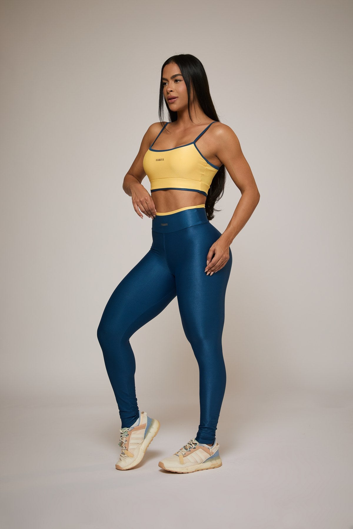 Via Mafia Joy Set — Yellow & Blue two-tone bra & leggings