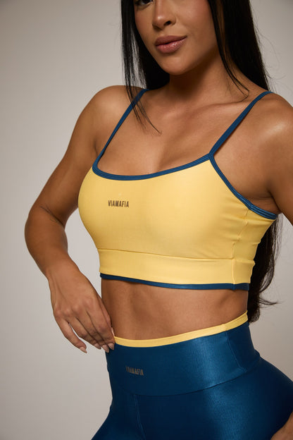 Via Mafia Joy Set — Yellow & Blue two-tone bra & leggings