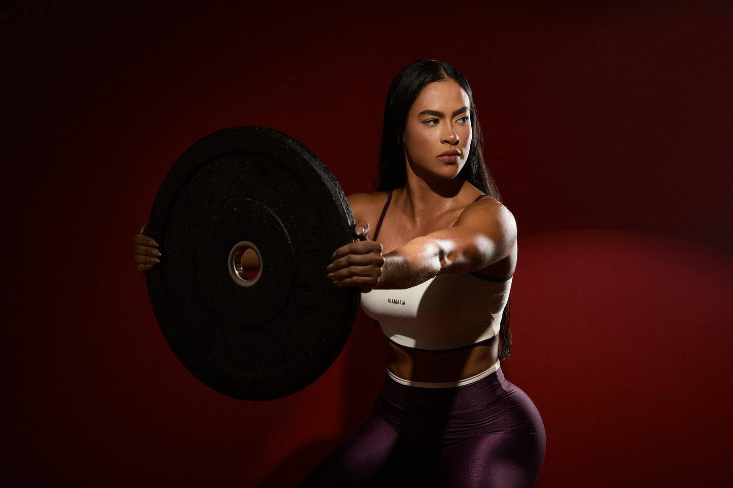 Via Mafia Joy Set — Cream & Wine two-tone bra & leggings