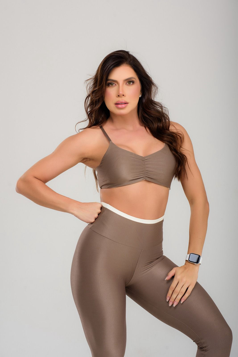 Duo Color Set — Bra & Leggings in Castanho & Pearl | Mareo